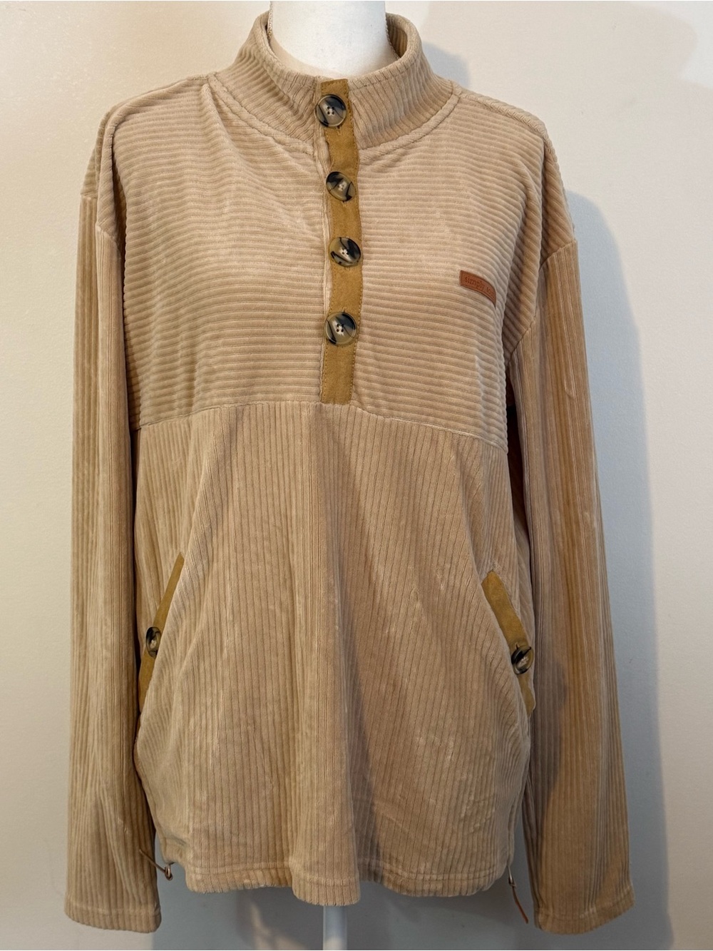 Simply Southern Corduroy Button Pullover Tan Beige Side Zip Women’s Size XL